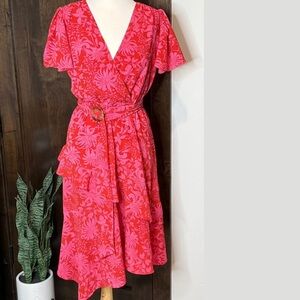 Sofia Vergara Women’s midi dress tea length Size M tropical print belted